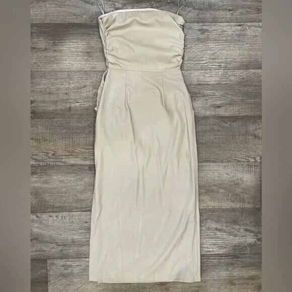 ZARA Blogger Fave Strapless Satin Midi Dress NWT Champagne Beige - Picture 16 of 16
